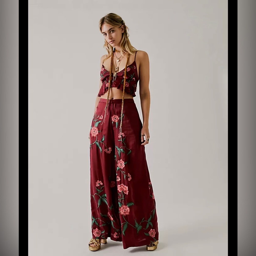 Free People Anna Sui Poppy Embroidered Set, Size 0
